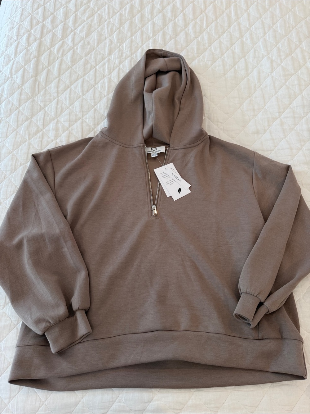 Magaschoni Taupe-Brown Half-Zip Hooded Sweater